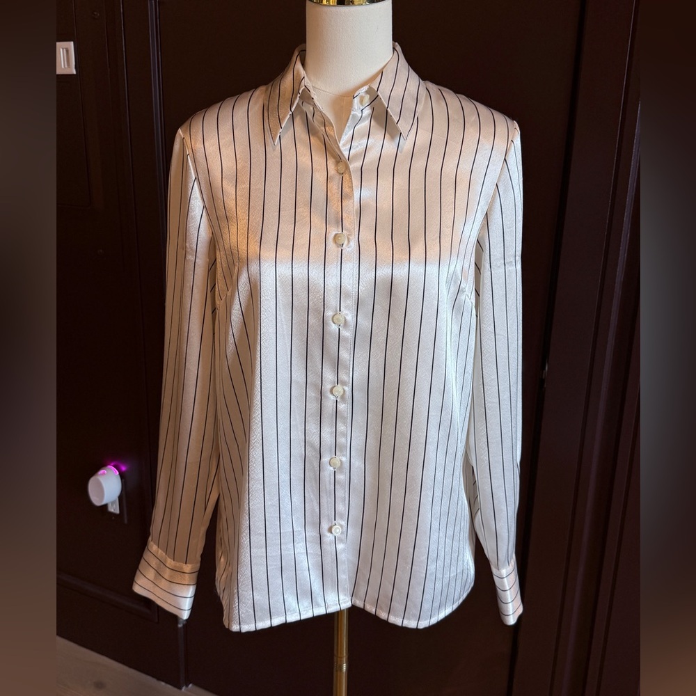 Pinstripe Button Down Satin Shirt
